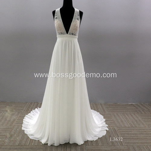 Sexy V neck Illusion Backless Empire Sleeveless Wedding Gown Bridal Dresses